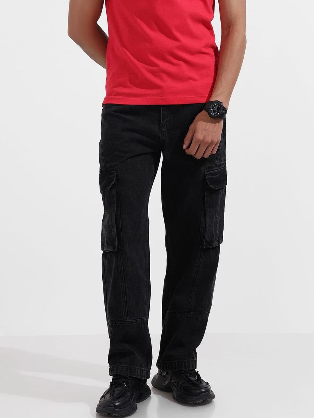 The Indian Garage Co Men Relaxed Fit Mid-Rise Light Fade Cargo Jeans - view 1
