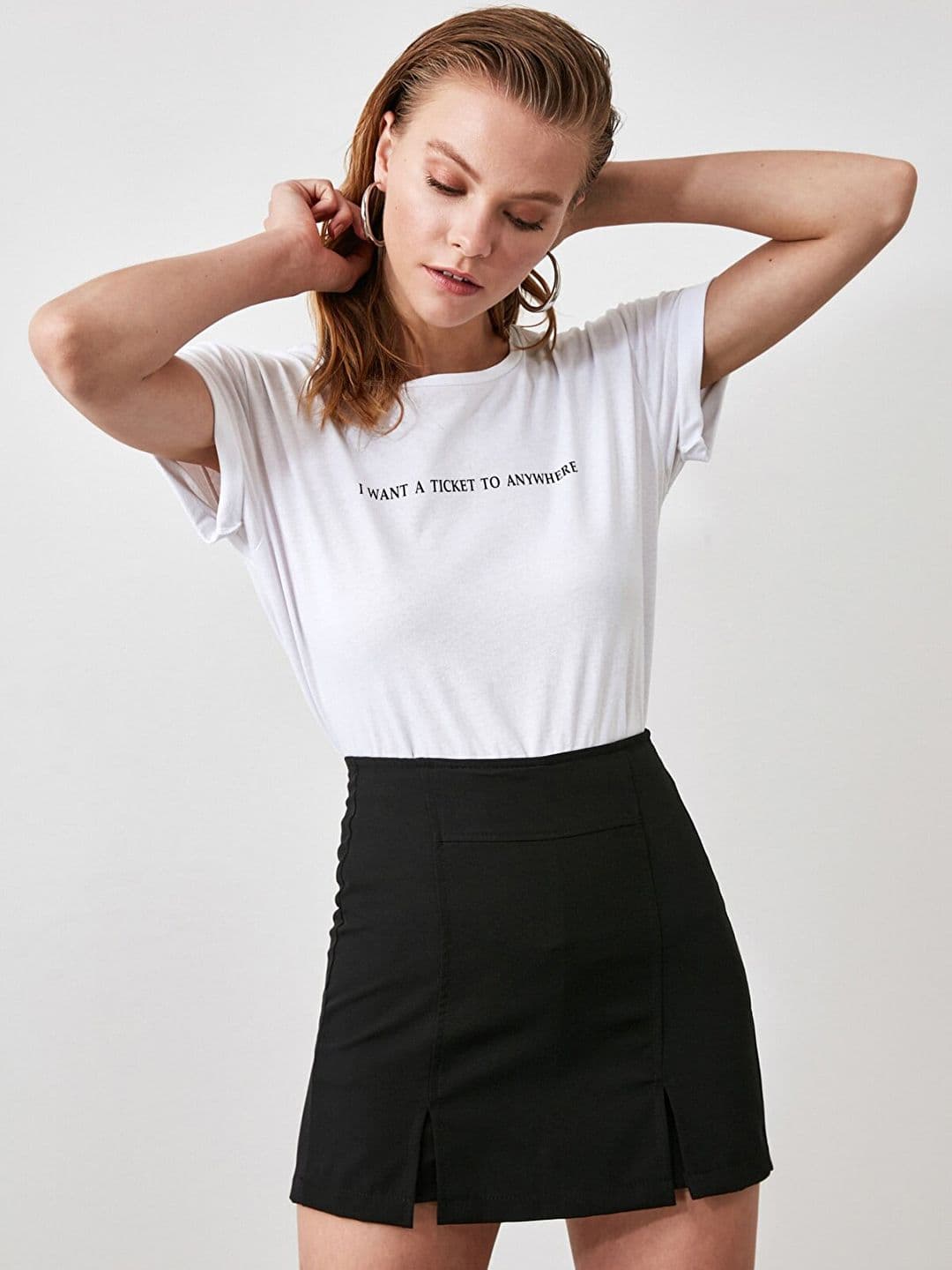 Trendyol Women Solid Front-Slit Straight Mini Skirt With Attached Shorts - view 1