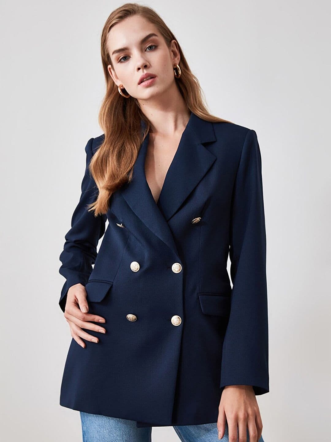 Trendyol Double-Breasted Notched Lapel Casual Blazer - view 1