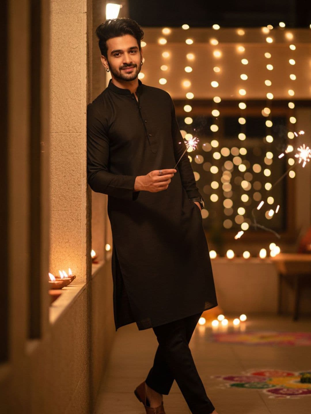 KISAH Men Thread Work Mandarin Collar Long Sleeves Straight Kurta - view 1