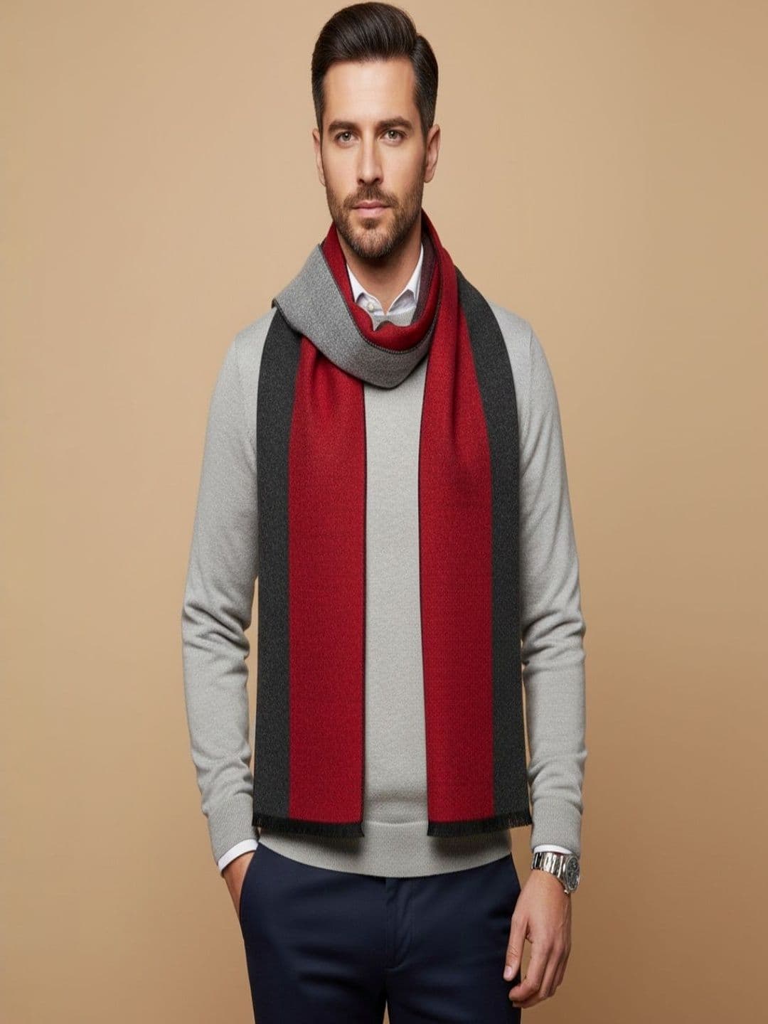 MUFFLY Men Colourblocked Wool Mufflers - view 1