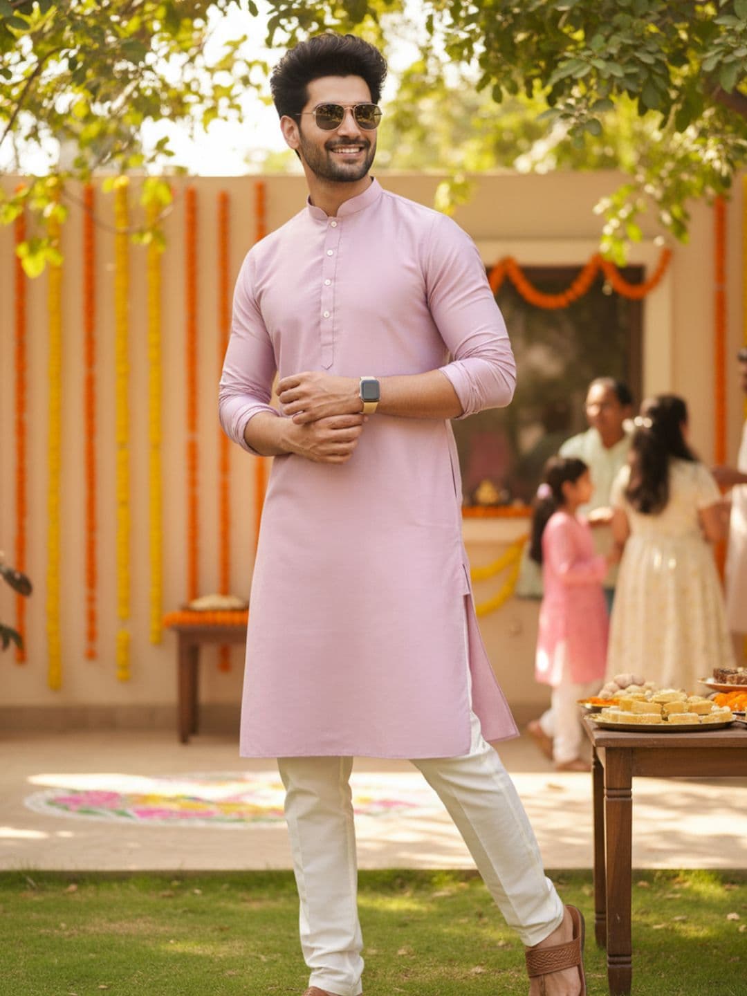 KISAH Men Thread Work Mandarin Collar Long Sleeves Straight Kurta - view 1