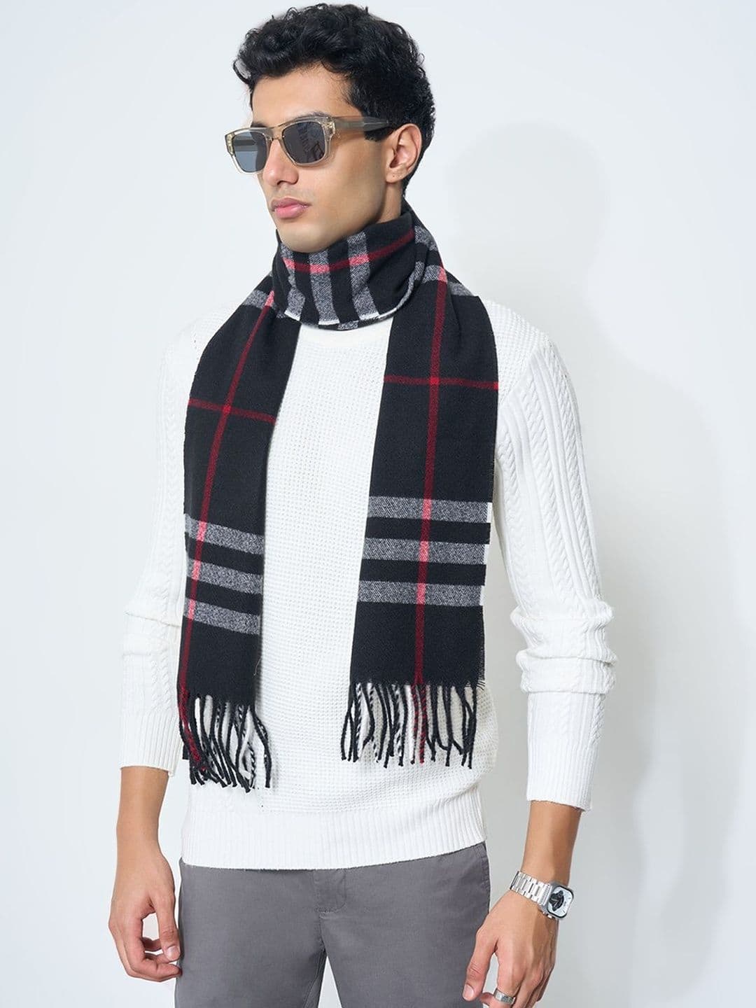 BYFORD by Pantaloons Men Striped Acrylic Mufflers With Tassel Border - view 1