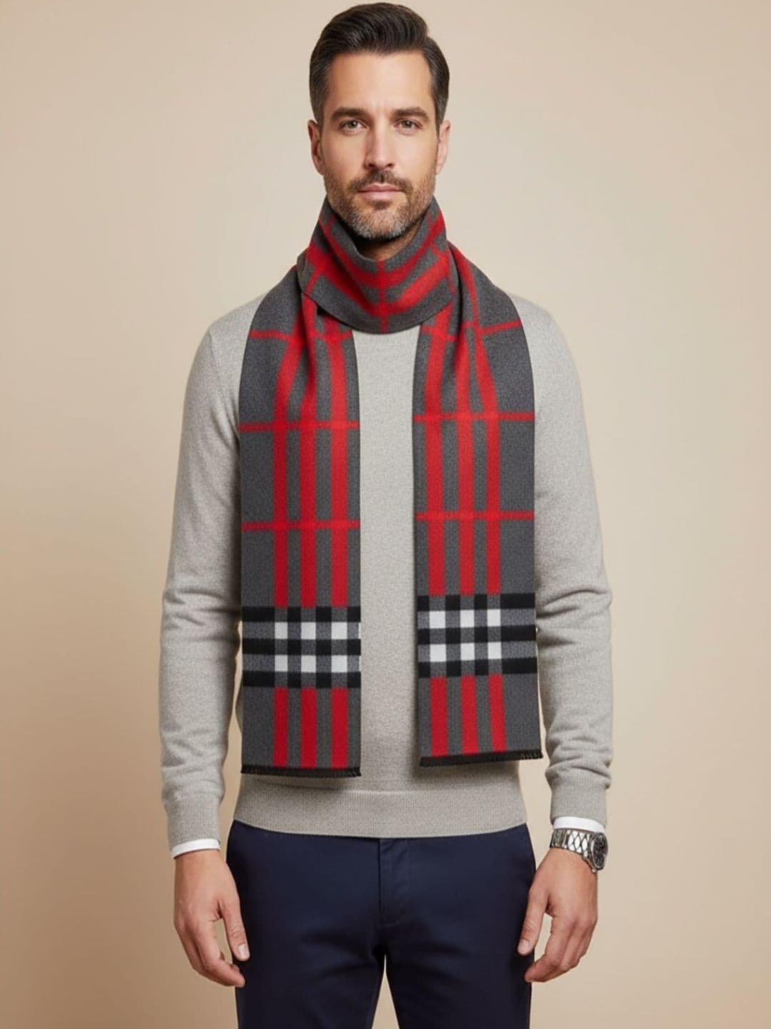 MUFFLY Men Checked Reversible Merino Wool Mufflers - view 1