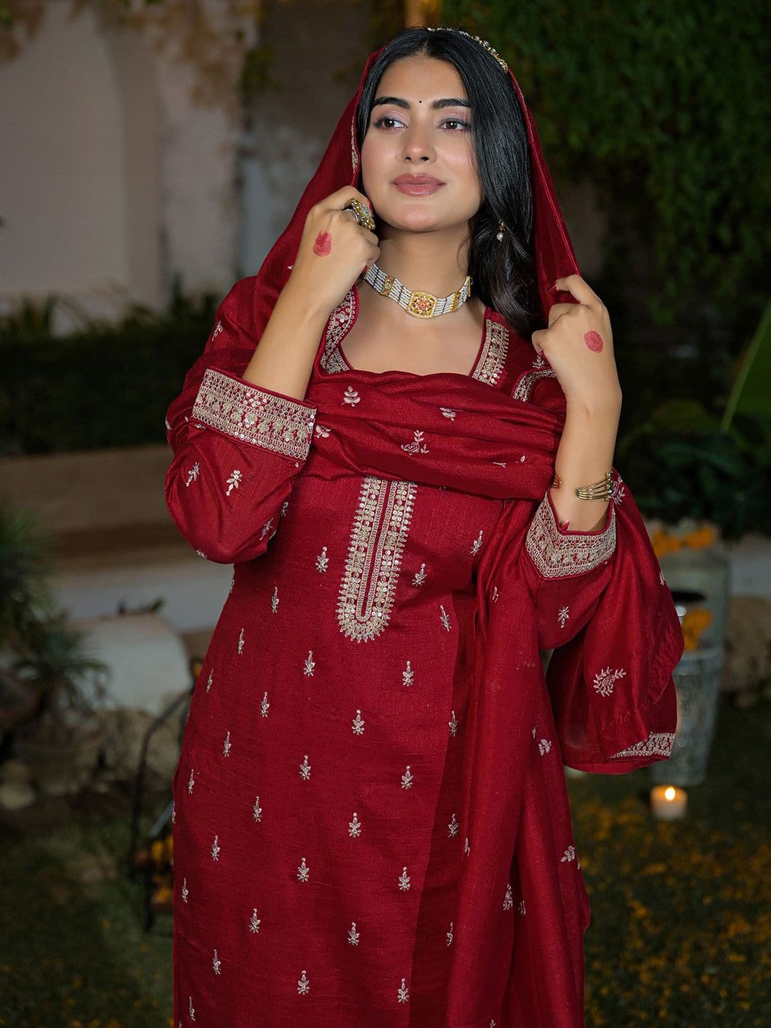 SANISA Women Ethnic Motifs Embroidered Regular Thread Work Kurta with Trousers & With Dupatta - view 1