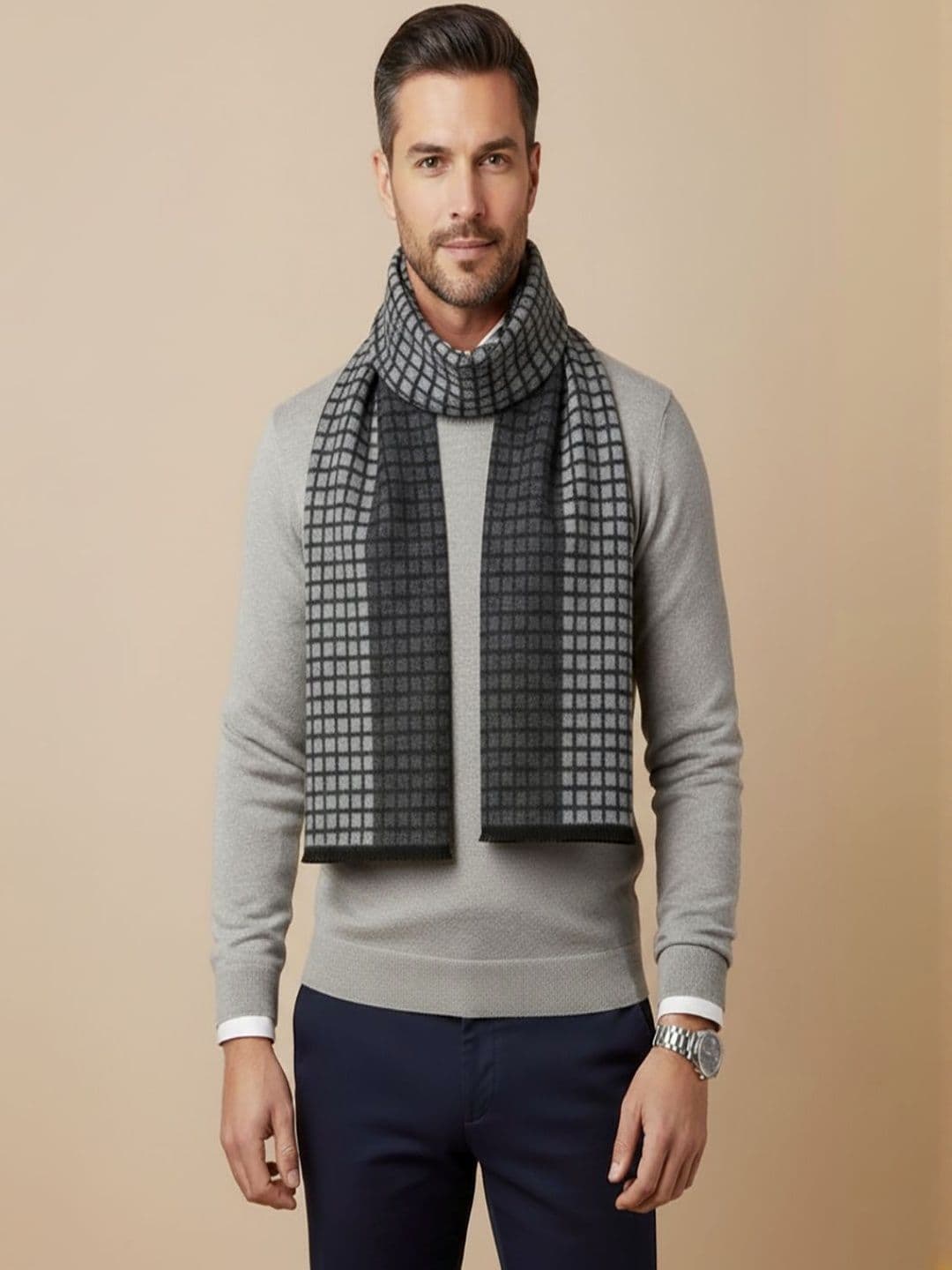 MUFFLY Men Checked Reversible Merino Wool Mufflers - view 1