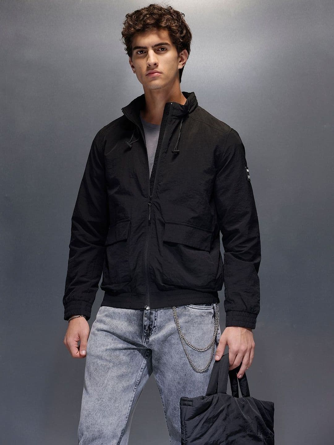 WROGN Men Solid Mock Collar Bomber Jacket - view 1