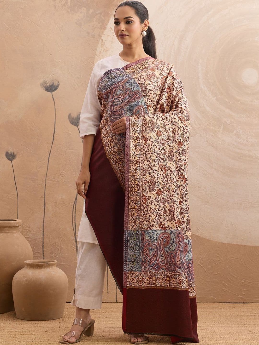 WEAVERS VILLA WEAVERS Women Ethnic Motifs Woollen Shawl - view 1