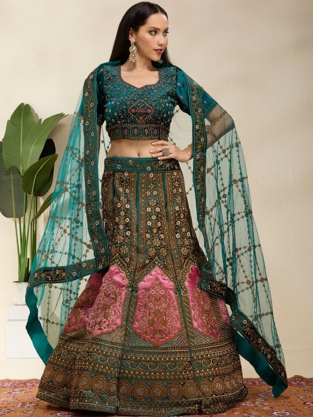 DESIGN ELEMENTS Embroidered Zari Semi-Stitched Lehenga & Blouse With Dupatta - view 1