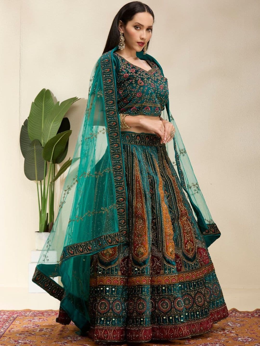 DESIGN ELEMENTS Embroidered Sequinned Semi-Stitched Lehenga & Blouse With Dupatta - view 1