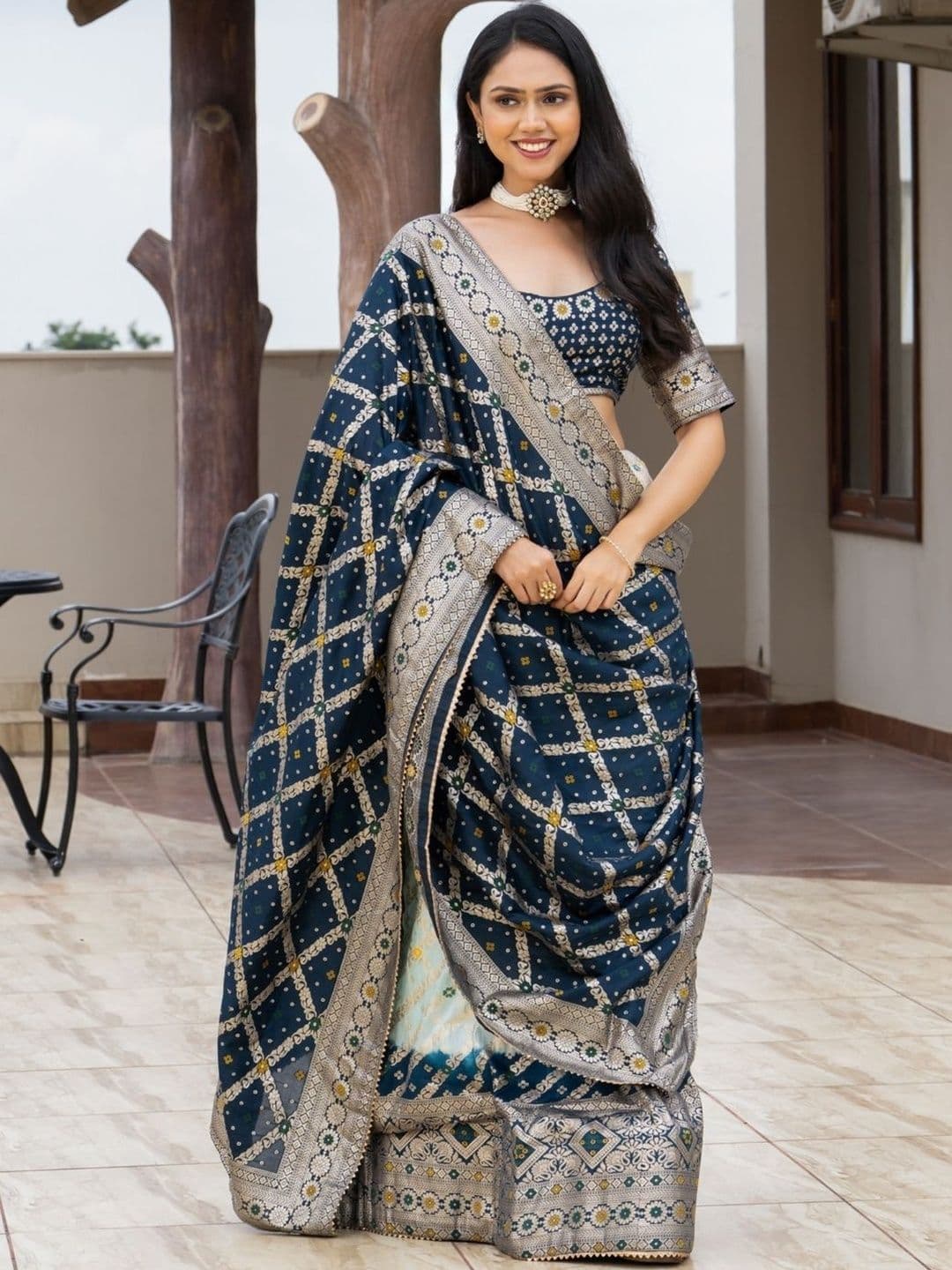 PRETTY PALLU Woven Design Scoop Neck Zari Ready to Wear Lehenga & Blouse With Dupatta - view 1