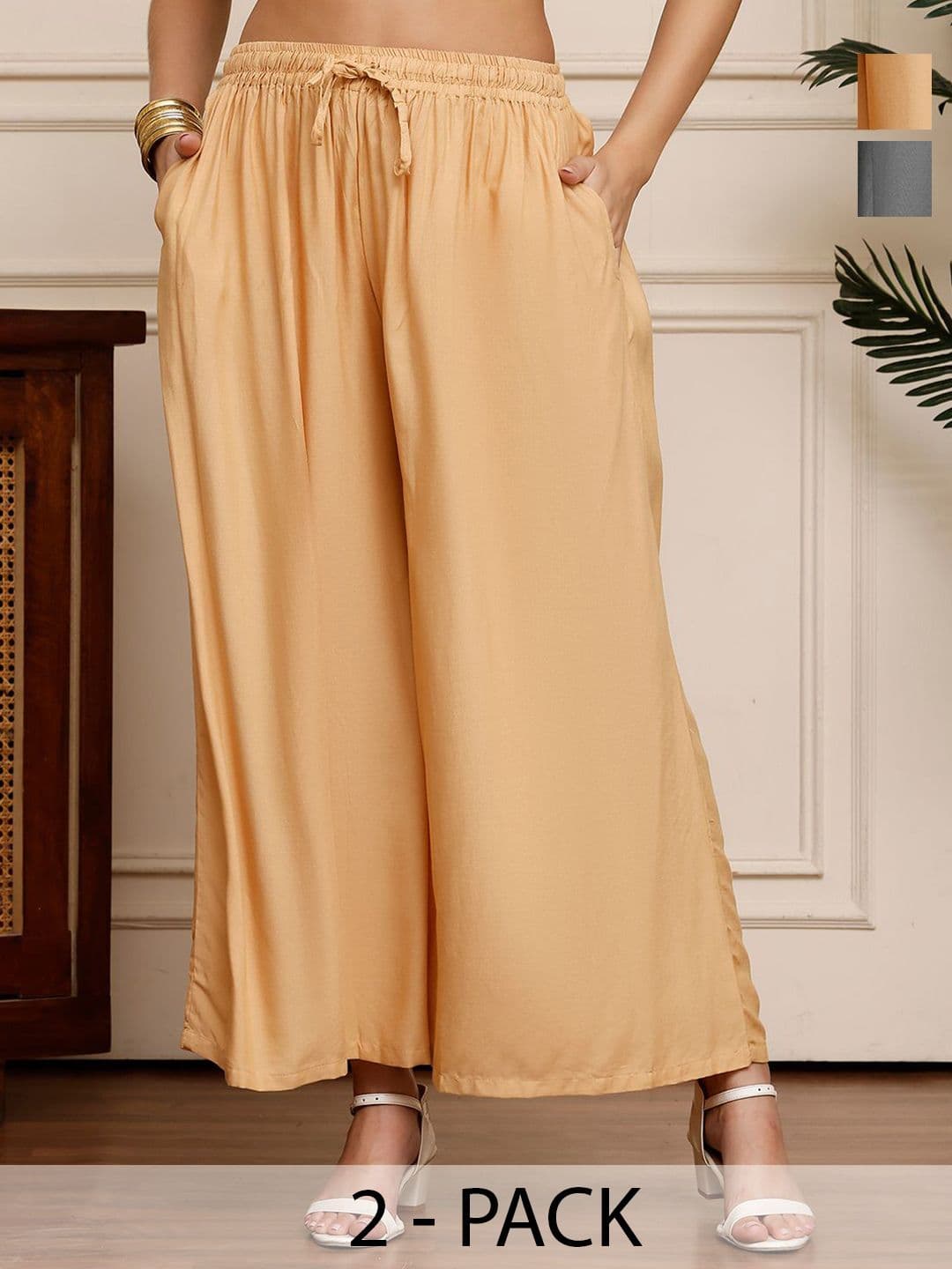 Valles365 by S.C. Women Pack of 2 Solid Flared Ethnic Palazzos - view 1