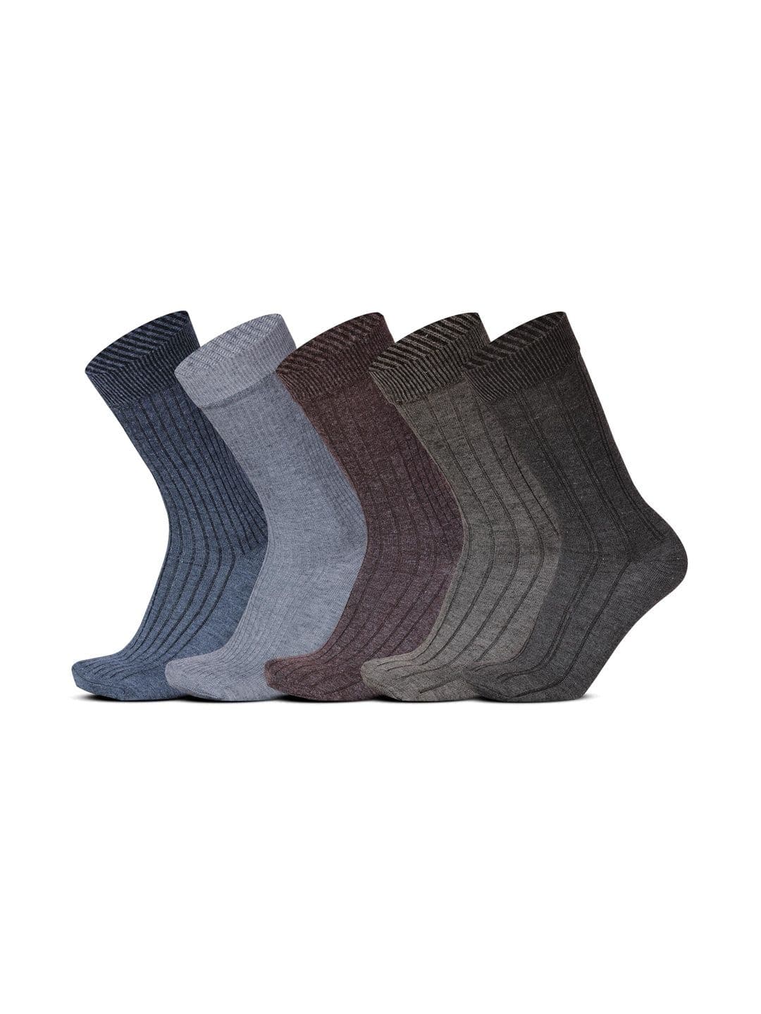 RC. ROYAL CLASS Men Pack Of 5 Striped Pure Wool Calf Length Socks - view 1