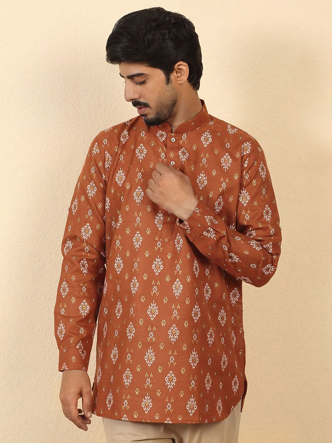 KRAFT INDIA Cotton Blend Printed Rust Short Kurta - view 1