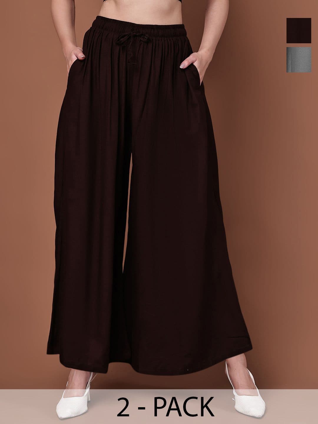 Valles365 by S.C. Women Pack of 2 Solid Regular Western Flared Palazzos - view 1