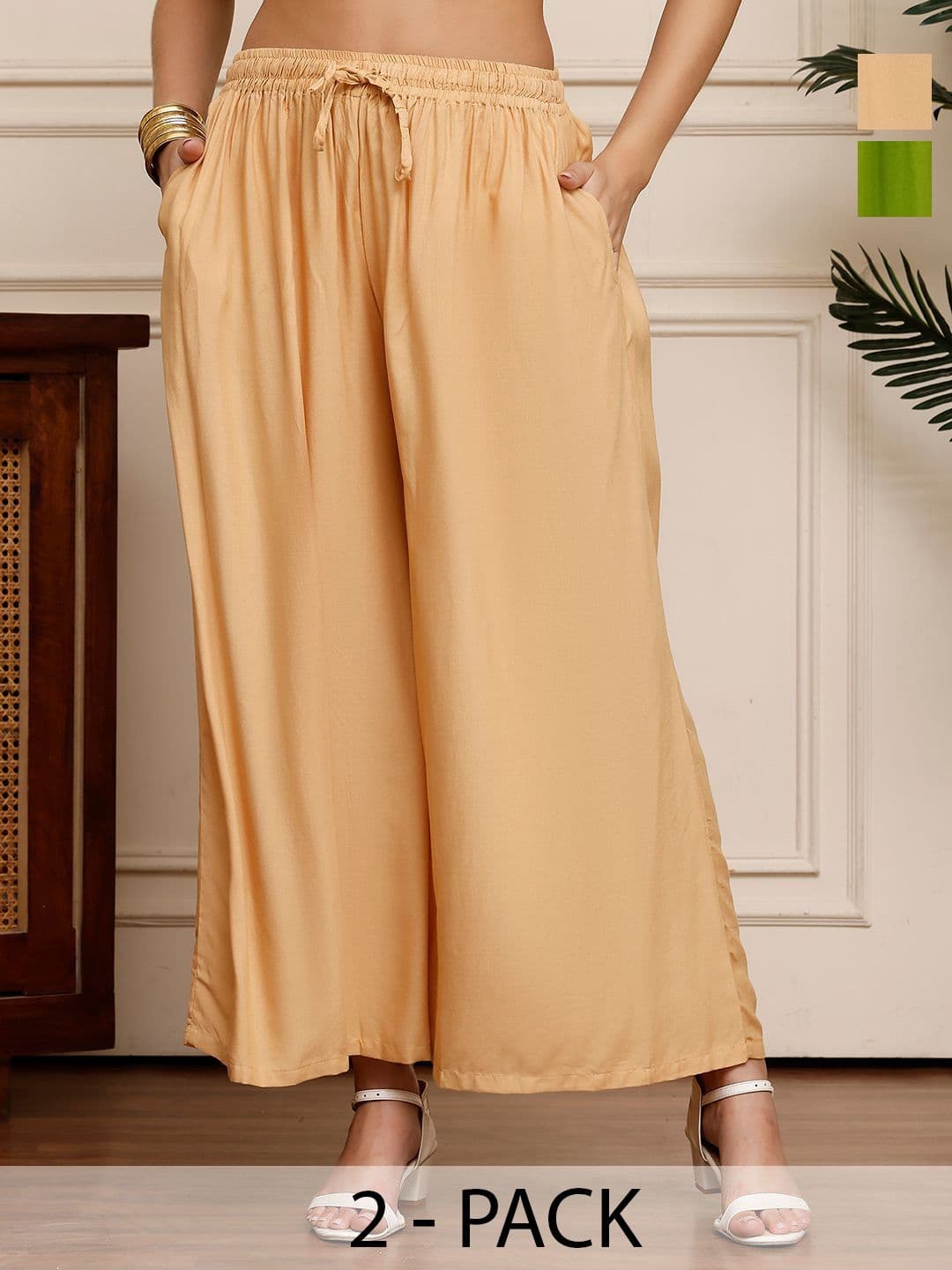 Valles365 by S.C. Pack Of 2 Flared Ethnic Palazzos - view 1