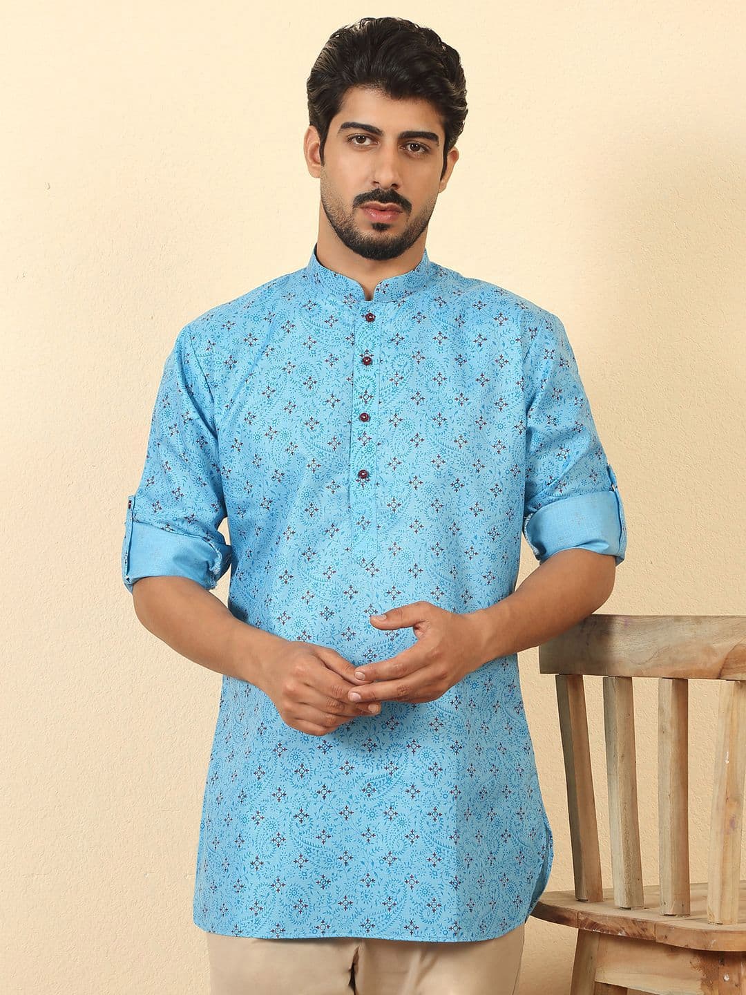 KRAFT INDIA Men Roll-up Sleeves Short Kurta