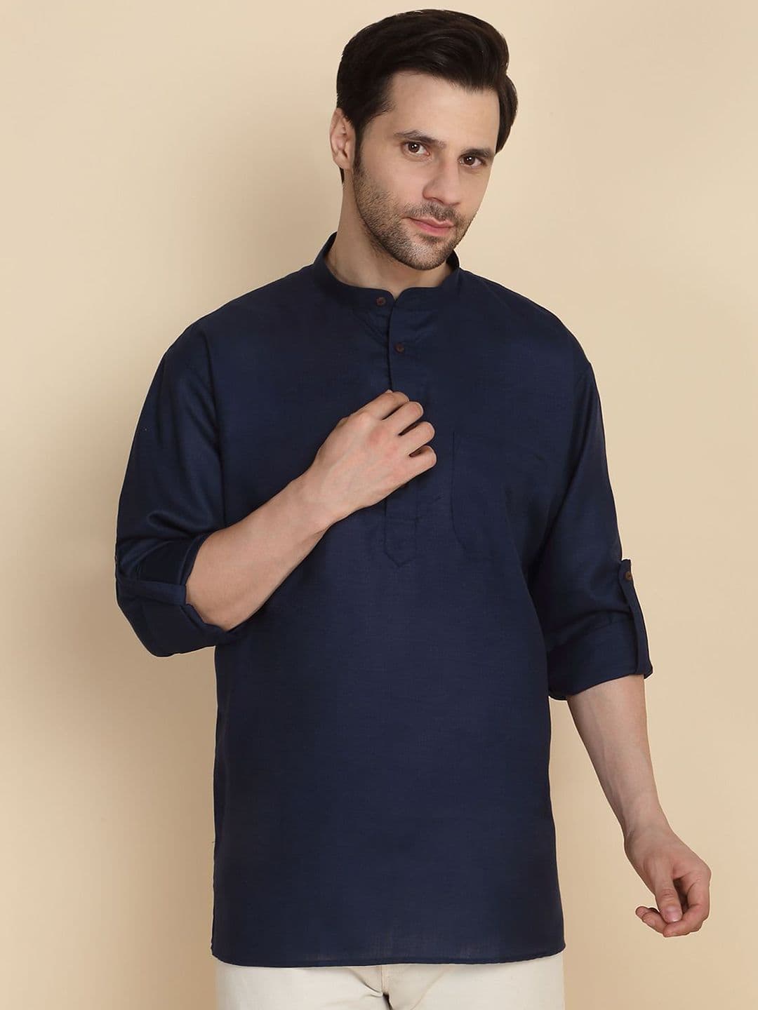 KRAFT INDIA Men Solid Roll-up Sleeves Short Kurta - view 1