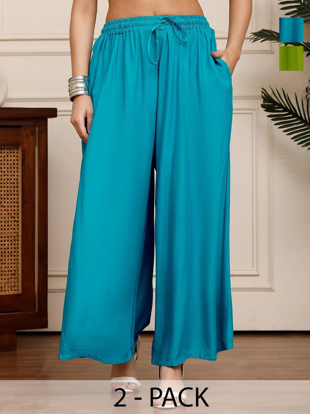 Valles365 by S.C. Women Pack of 2 Solid Regular Western Flared Palazzos - view 1
