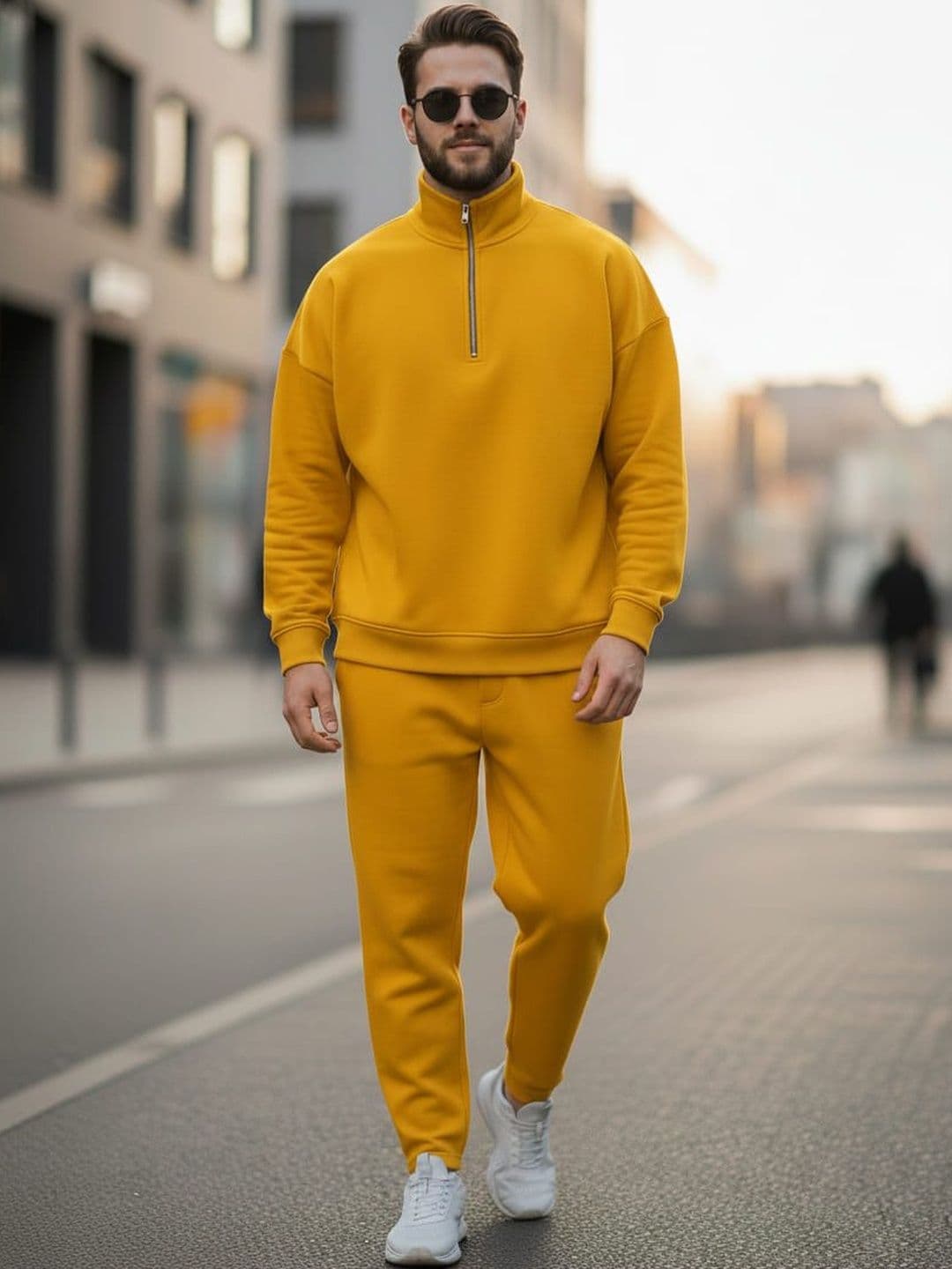 MACK JONNEY Men Solid Mock Collar Half Zipper Tracksuit
