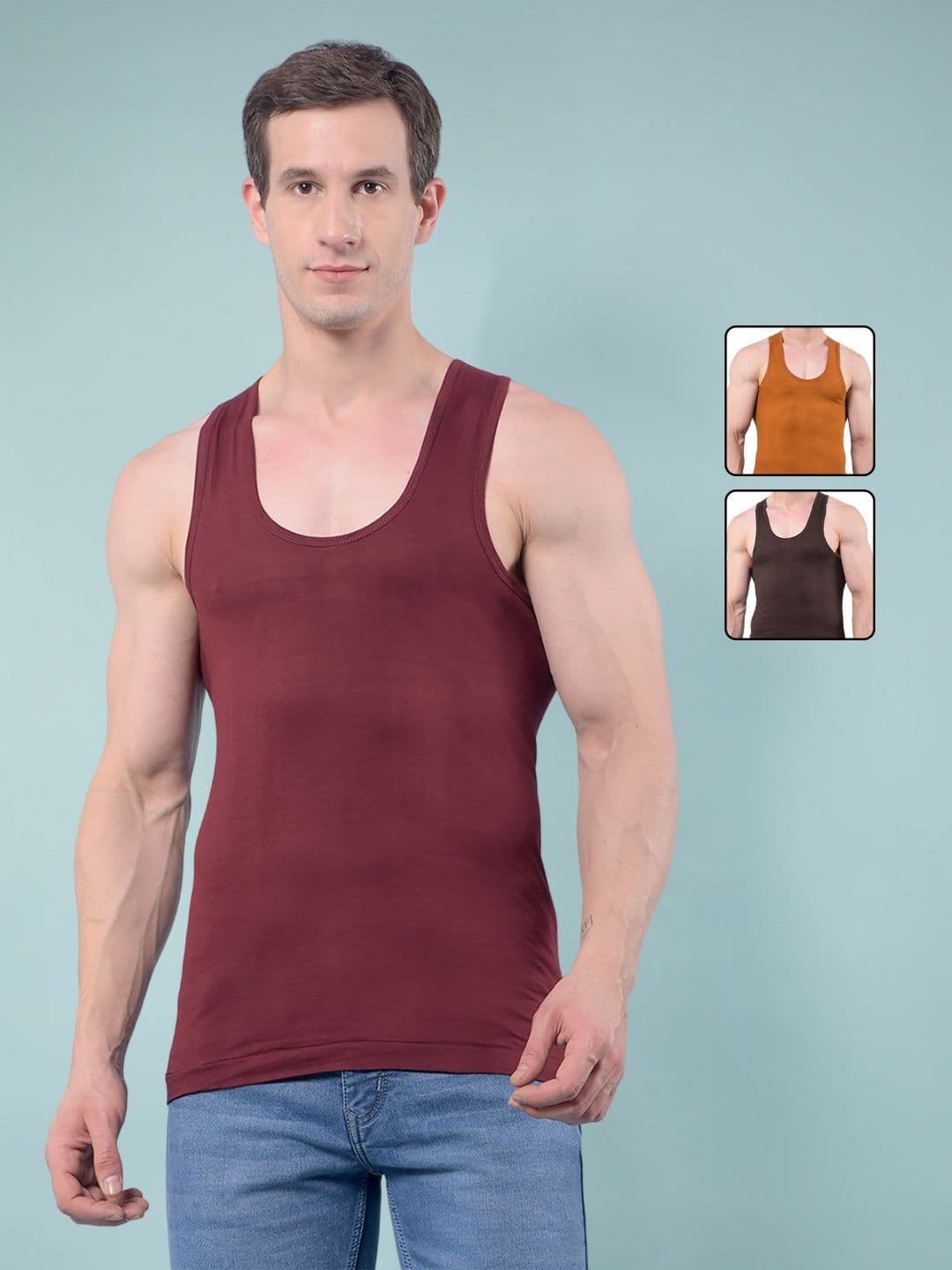 RKG Men Pack Of 3 Assorted Cotton Scoop Neck Basic Vests - view 1