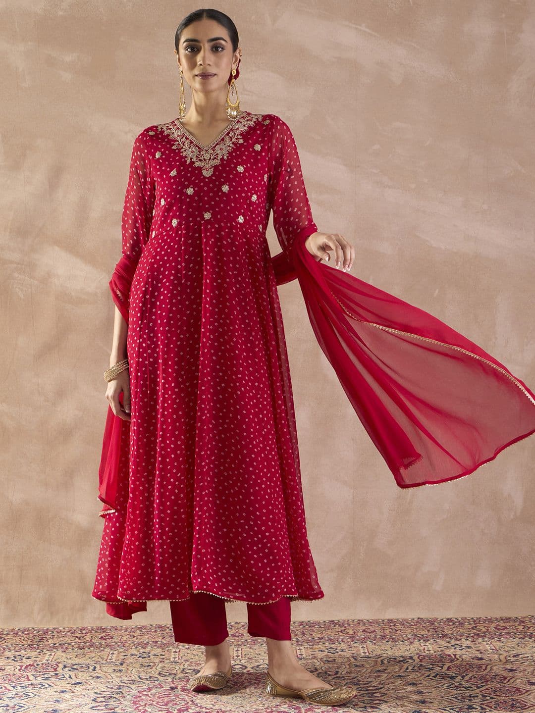 Indo Era Ethnic Motifs Printed Georgette Anarkali Kurta With Trousers & Dupatta - view 1