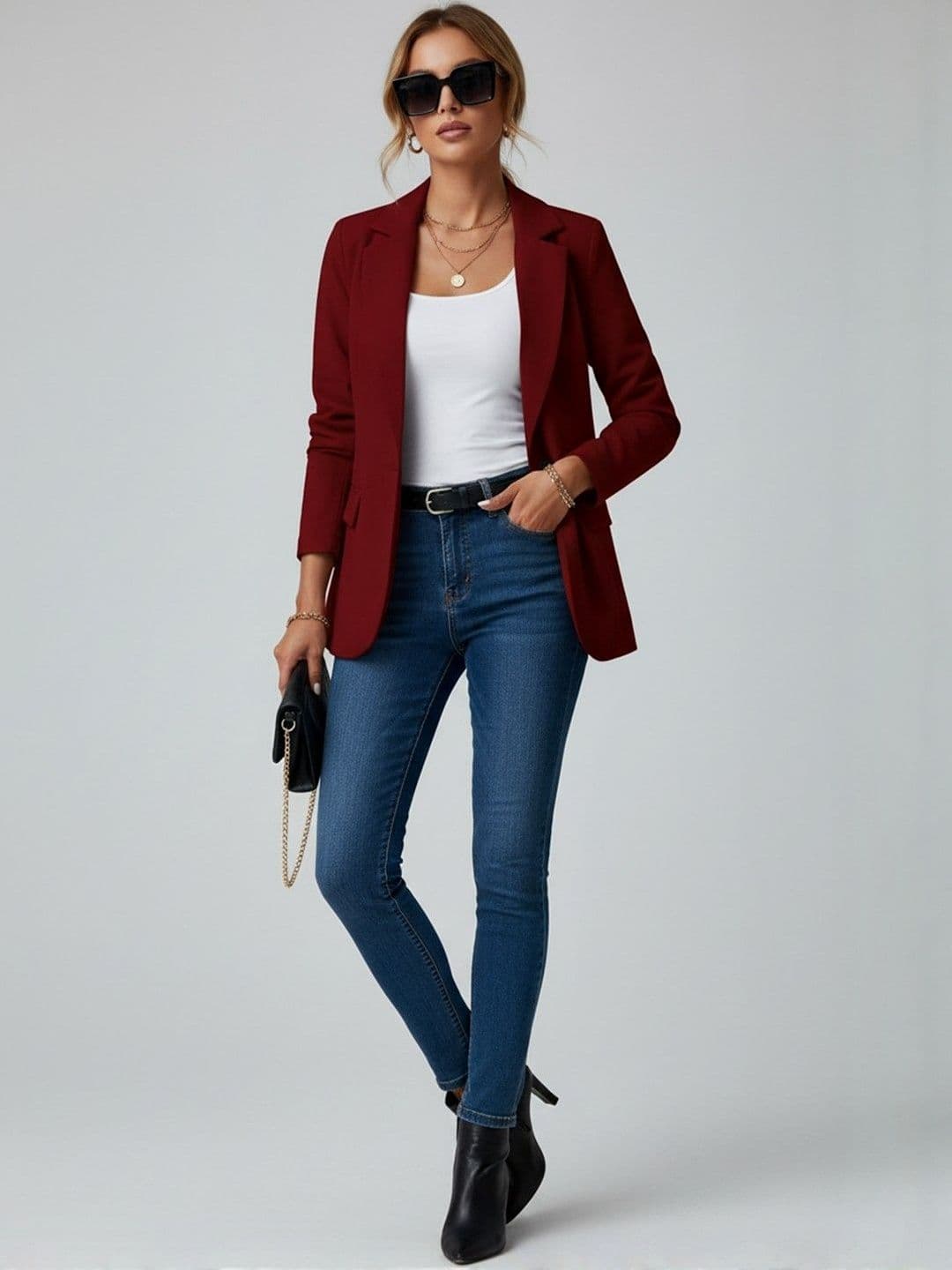 HERE&NOW Notched Lapel Front Open Long Sleeves Blazer - view 1