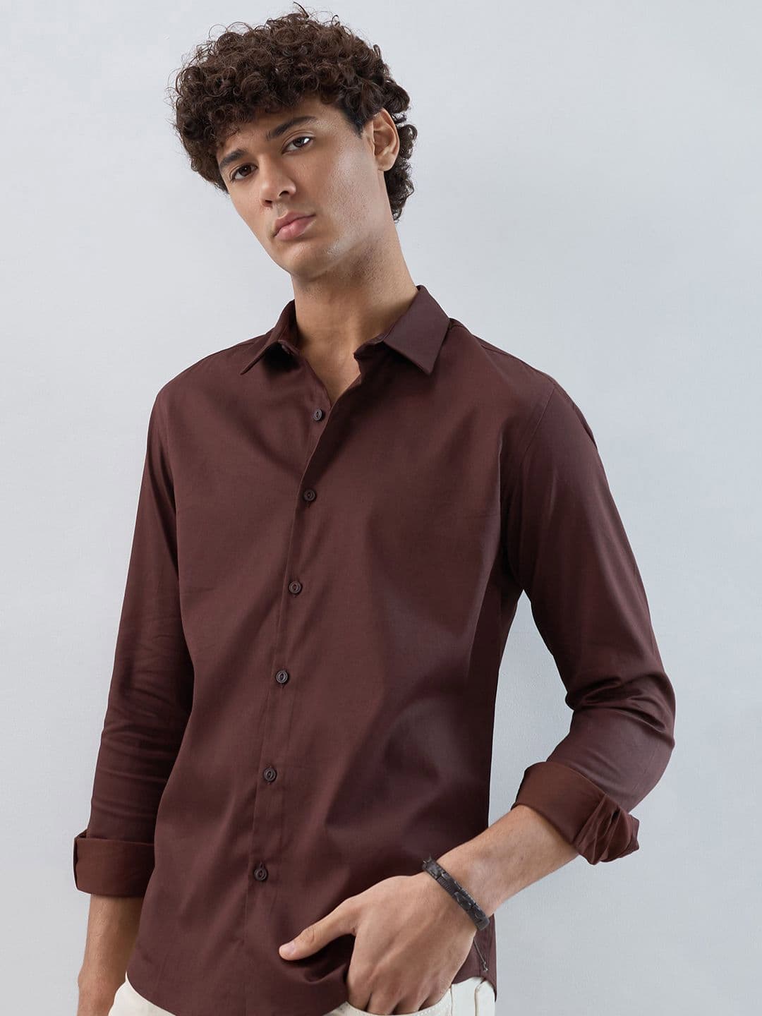 HERE&NOW Men Solid Spread Collar Cotton Casual Shirt - view 1