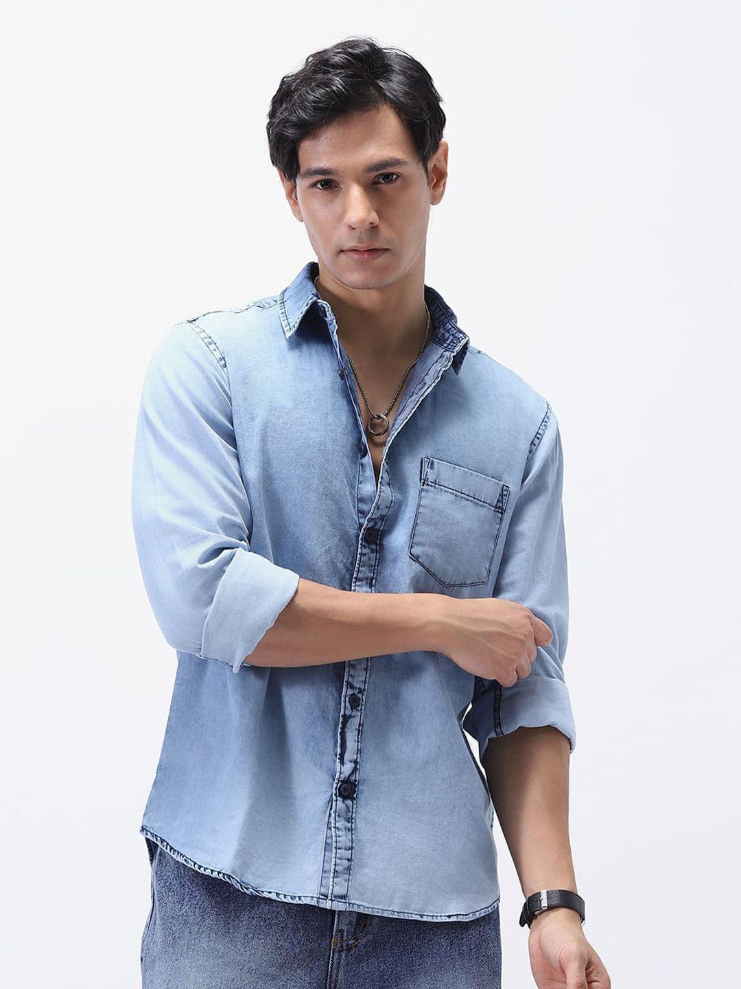 Urbano Fashion Spread Collar Denim Casual Shirt - view 1