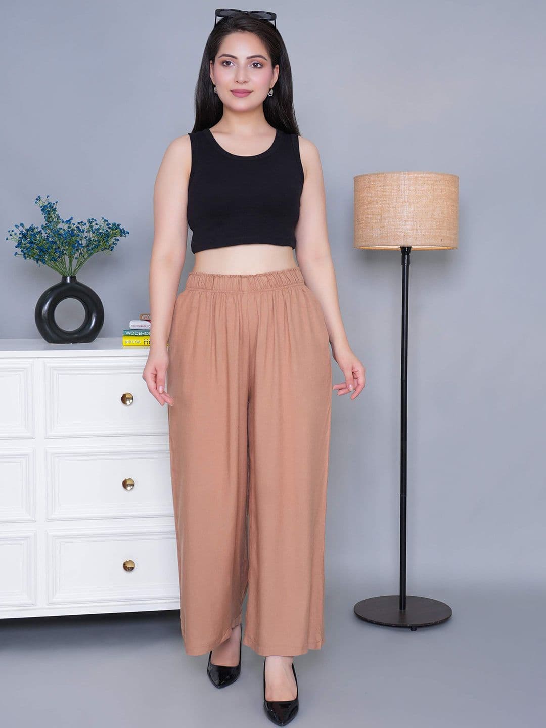 Mlada Women Mid Rise Regular Fit Solid Rayon Palazzo Pants - view 1