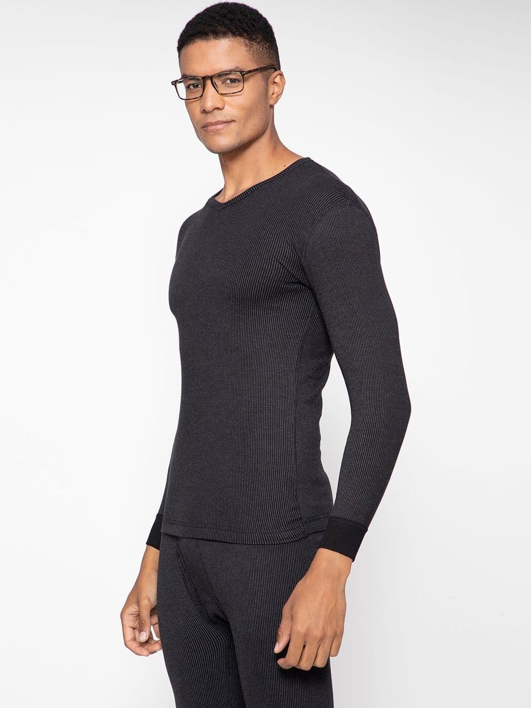 MACHO Men Ribbed V Neck Thermal Tops - view 1