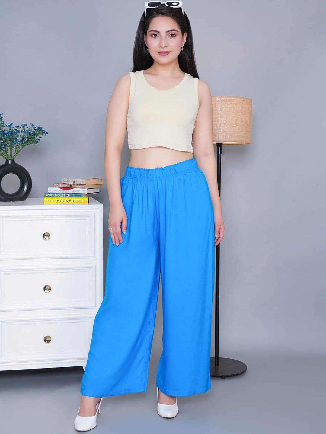 Mlada Women Mid Rise Regular Fit Solid Rayon Palazzo Pants - view 1