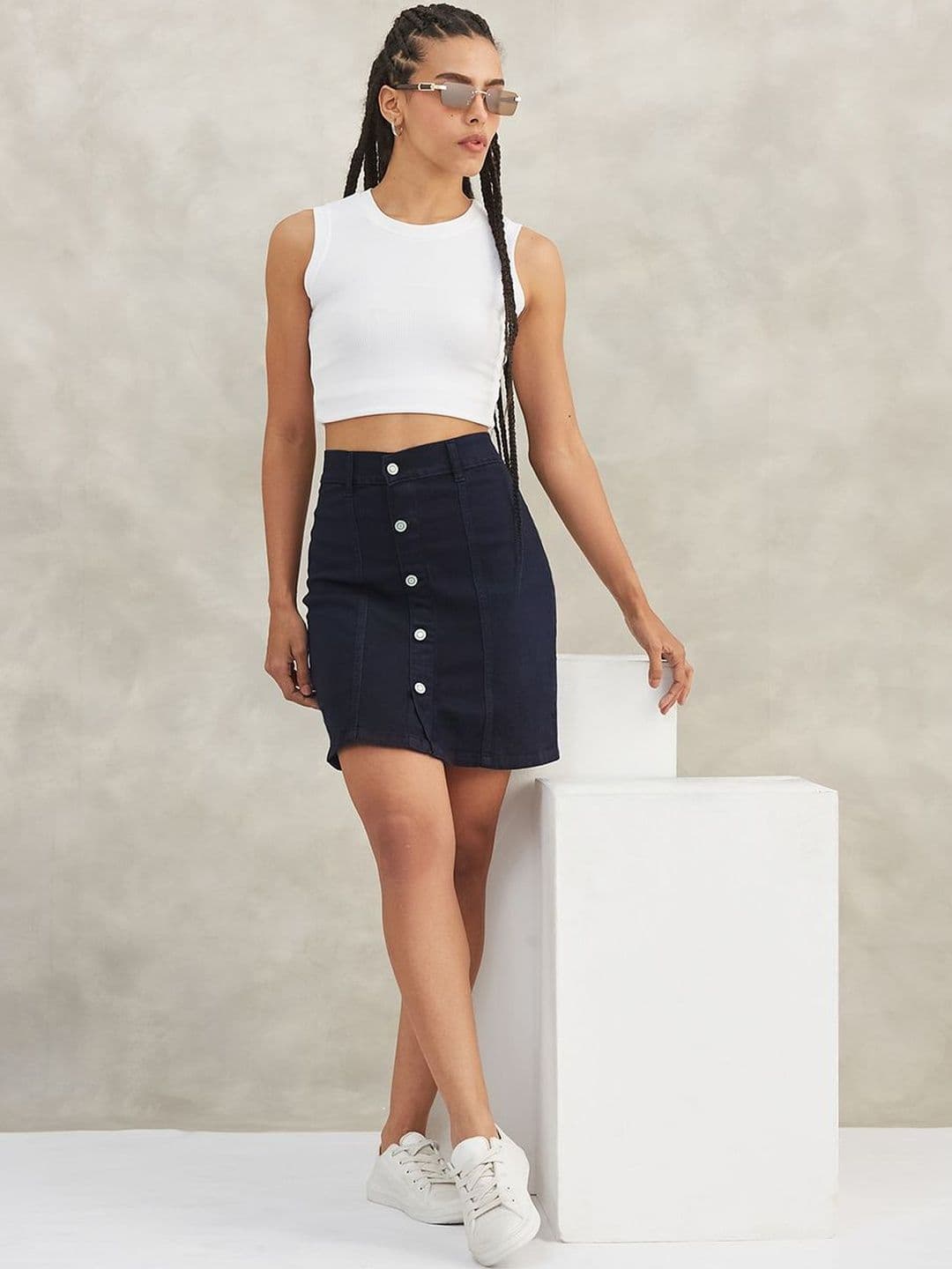 DOLCE CRUDO Women Stretchable Solid A-line Mini Denim Skirt - view 1