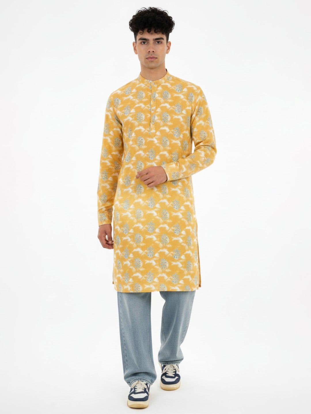 Anouk Rustic Floral Printed Band Collar Kurta - view 1