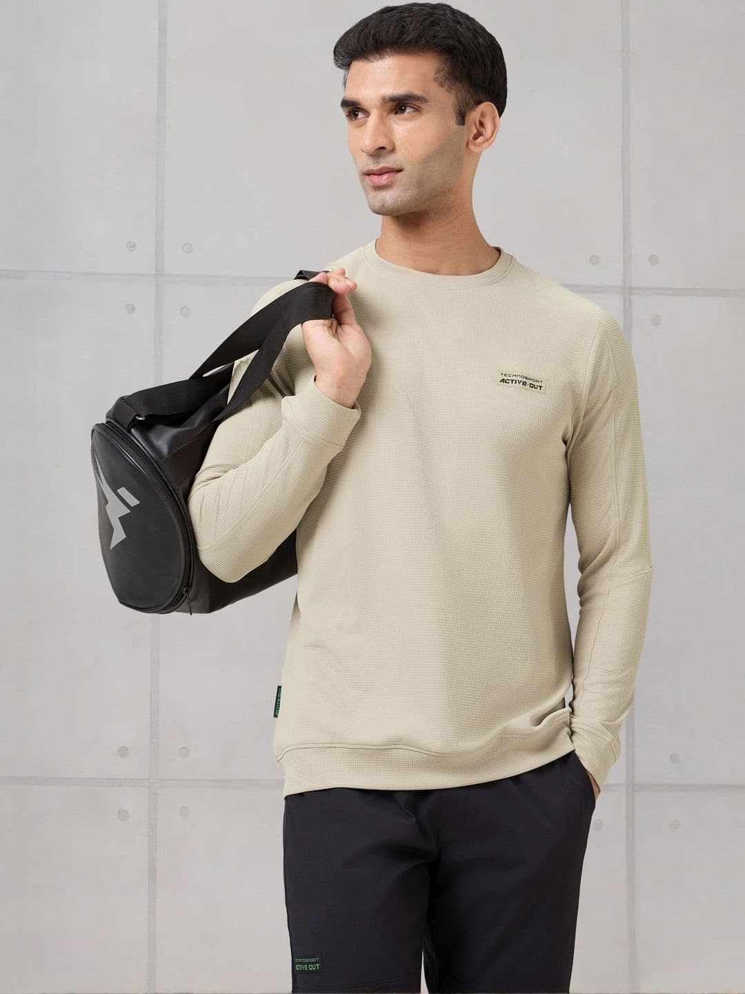 Technosport Active Out Men Self Design Round Neck Anti Static Slim Fit T-shirt - view 1