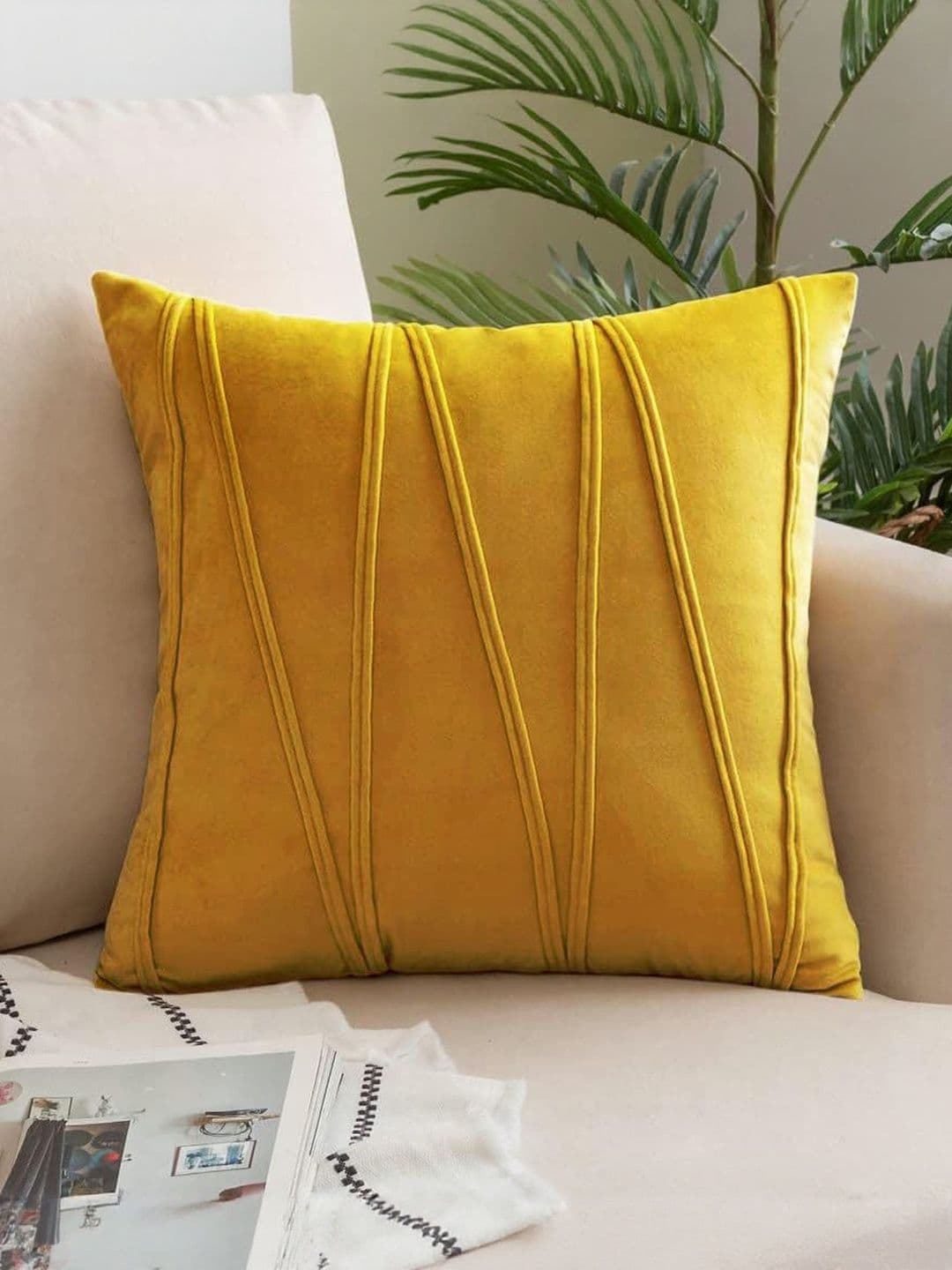 Khooti Gold-Toned Abstract Printed Velvet Square Cushion Covers 24 Inches - view 1