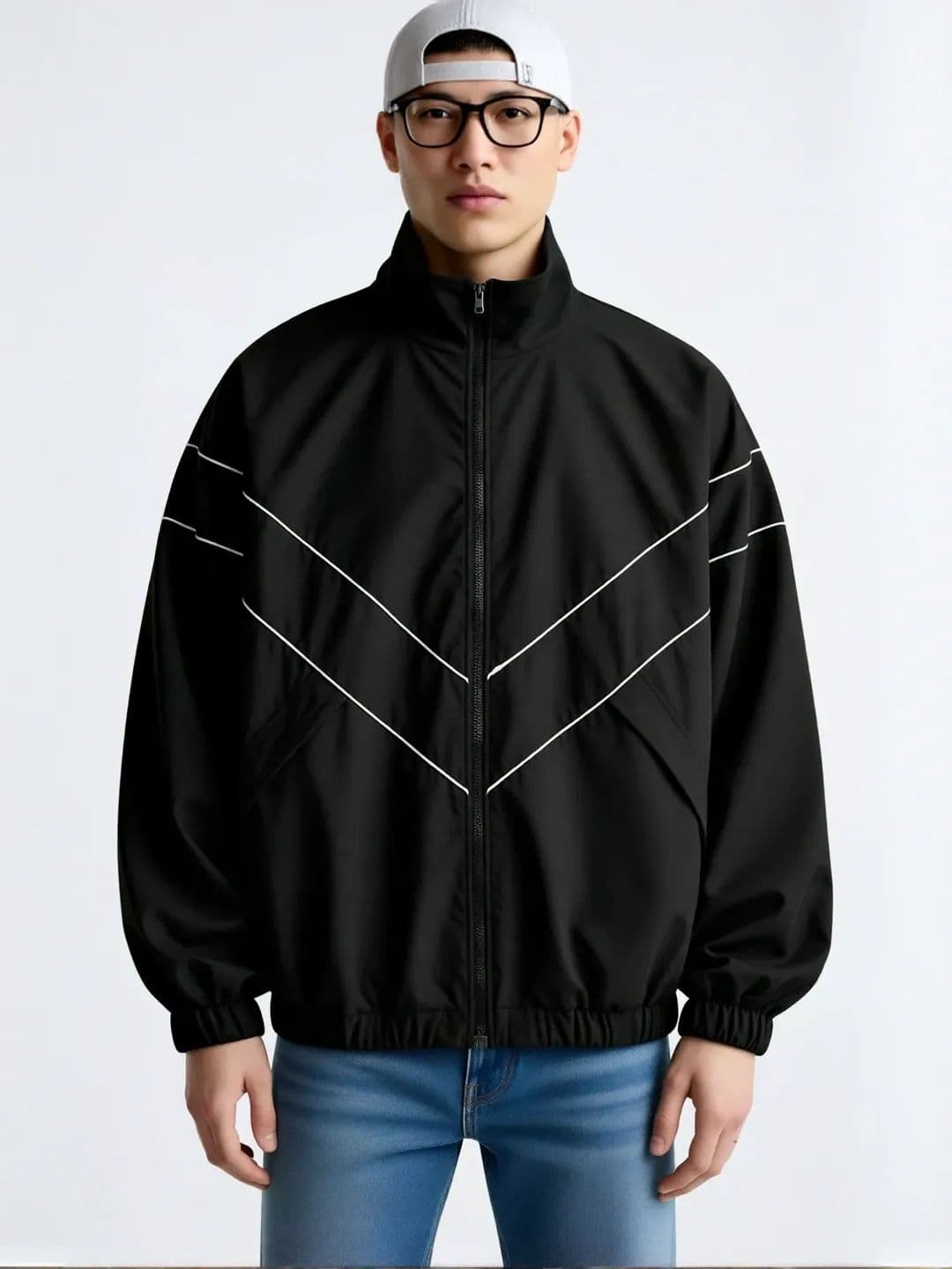 HERE&NOW Men Mock Collar Striped Casual Bomber Jacket - view 1