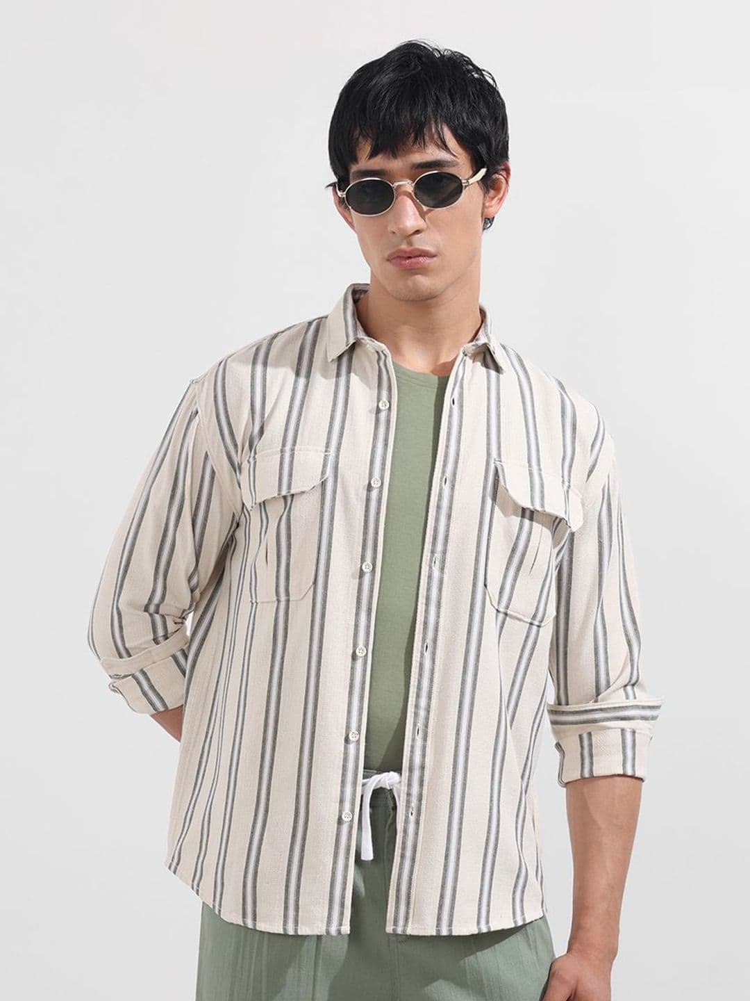 The Indian Garage Co Men Relaxed Fit Vertical Striped Spread Collar Cotton Casual Shirt - view 1