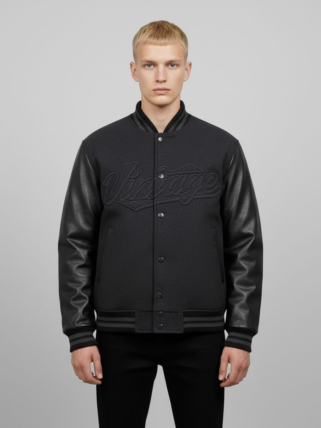 Mast & Harbour Men Geometric Colourblocked Bomber with Embroidered Jacket - view 1
