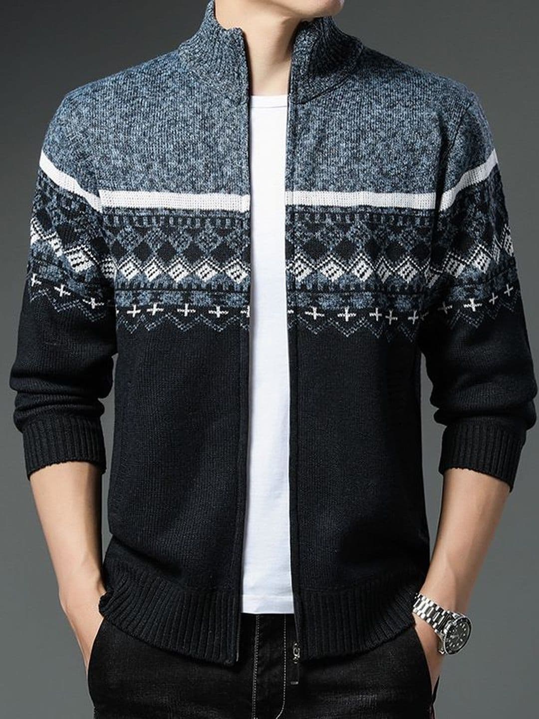 StyleCast x Revolte Stand Collar Geometric Tailored Jacket - view 1