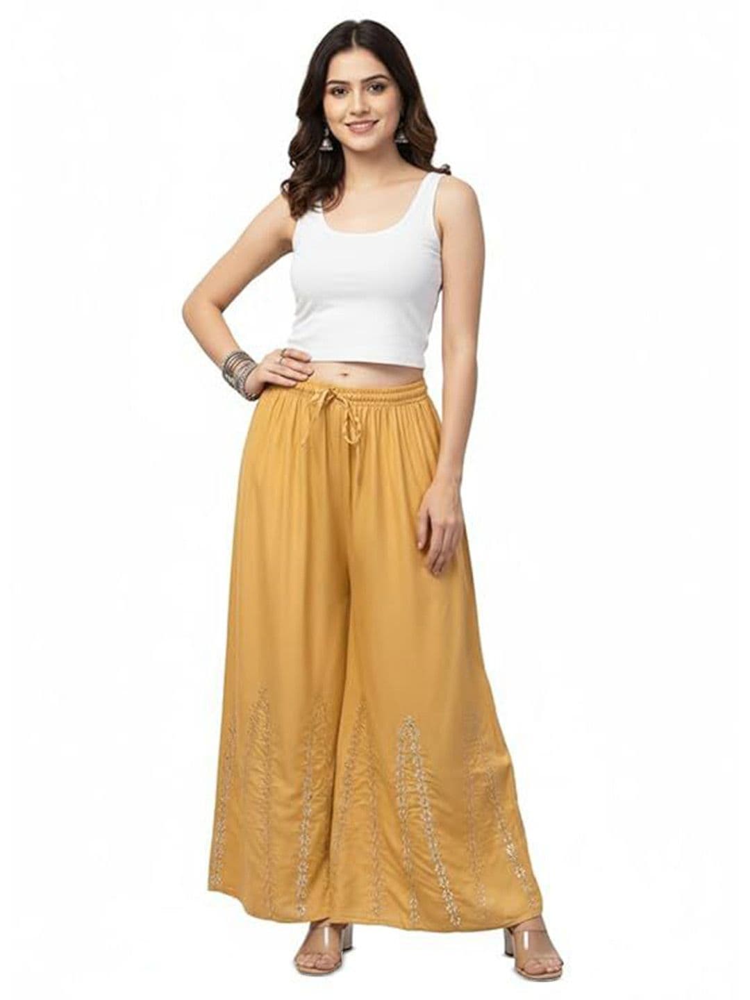Thrifty Thread We Promise Floral Embroidered Flared Palazzos - view 1