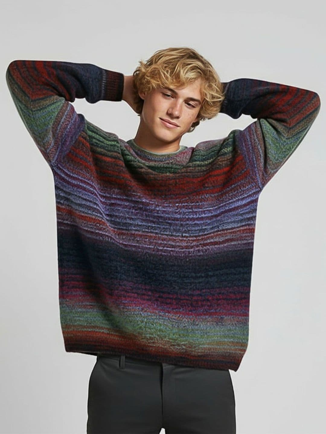 Mast & Harbour Striped Pullover with Fuzzy Detail