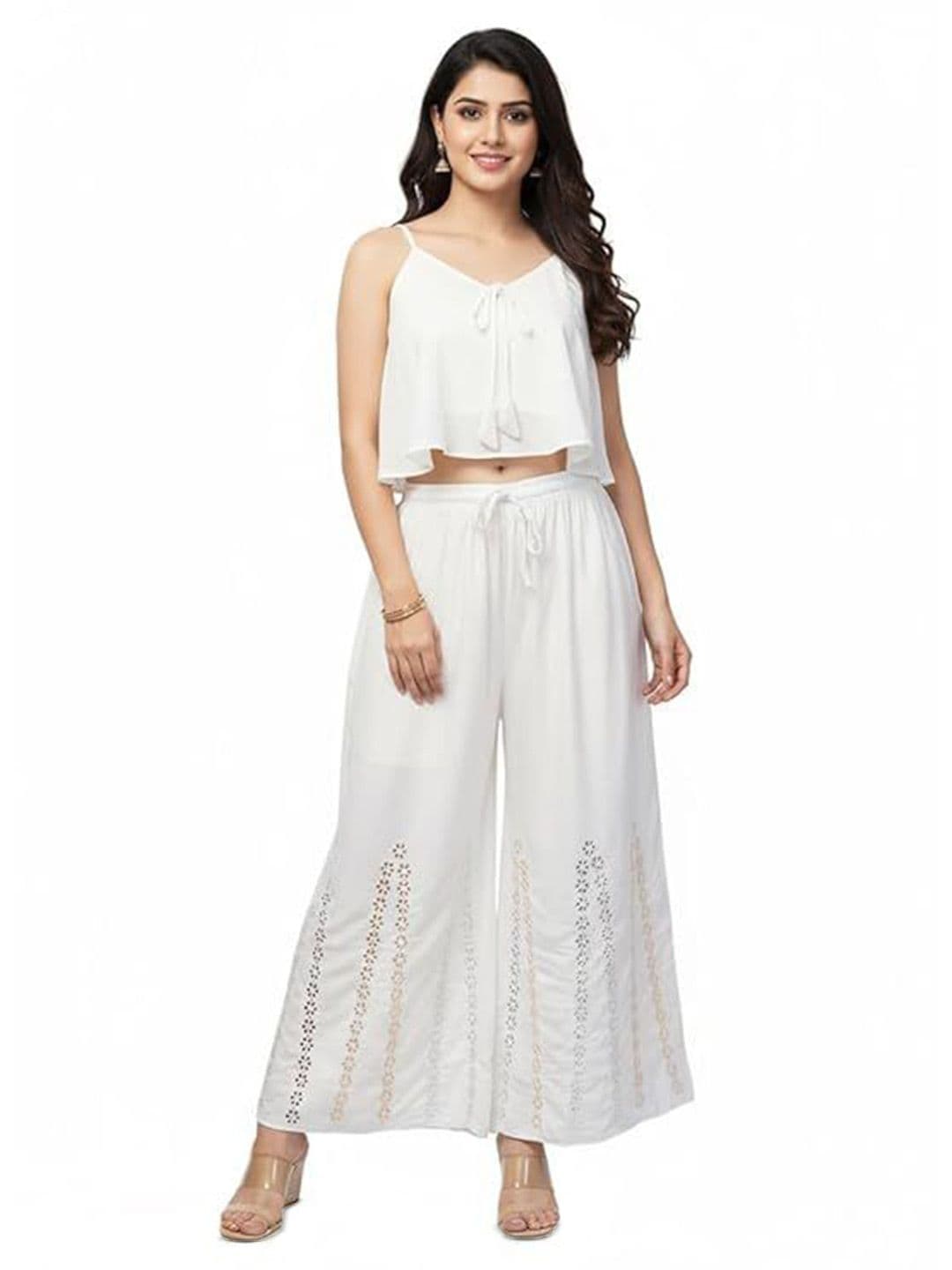 Thrifty Thread We Promise Floral Embroidered Flared Palazzos - view 1