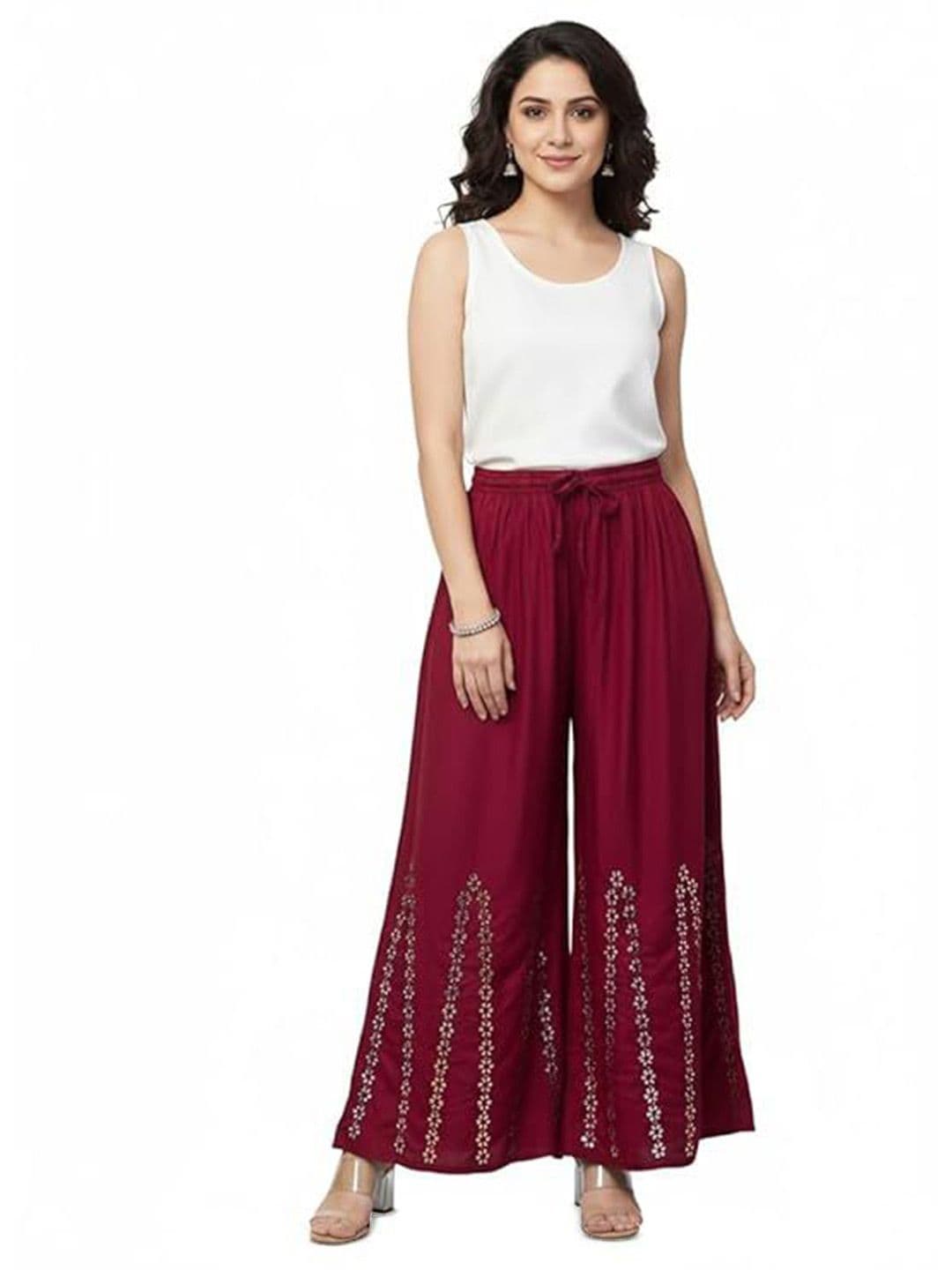 Thrifty Thread Women Floral Hem Design Flared Palazzos - view 1