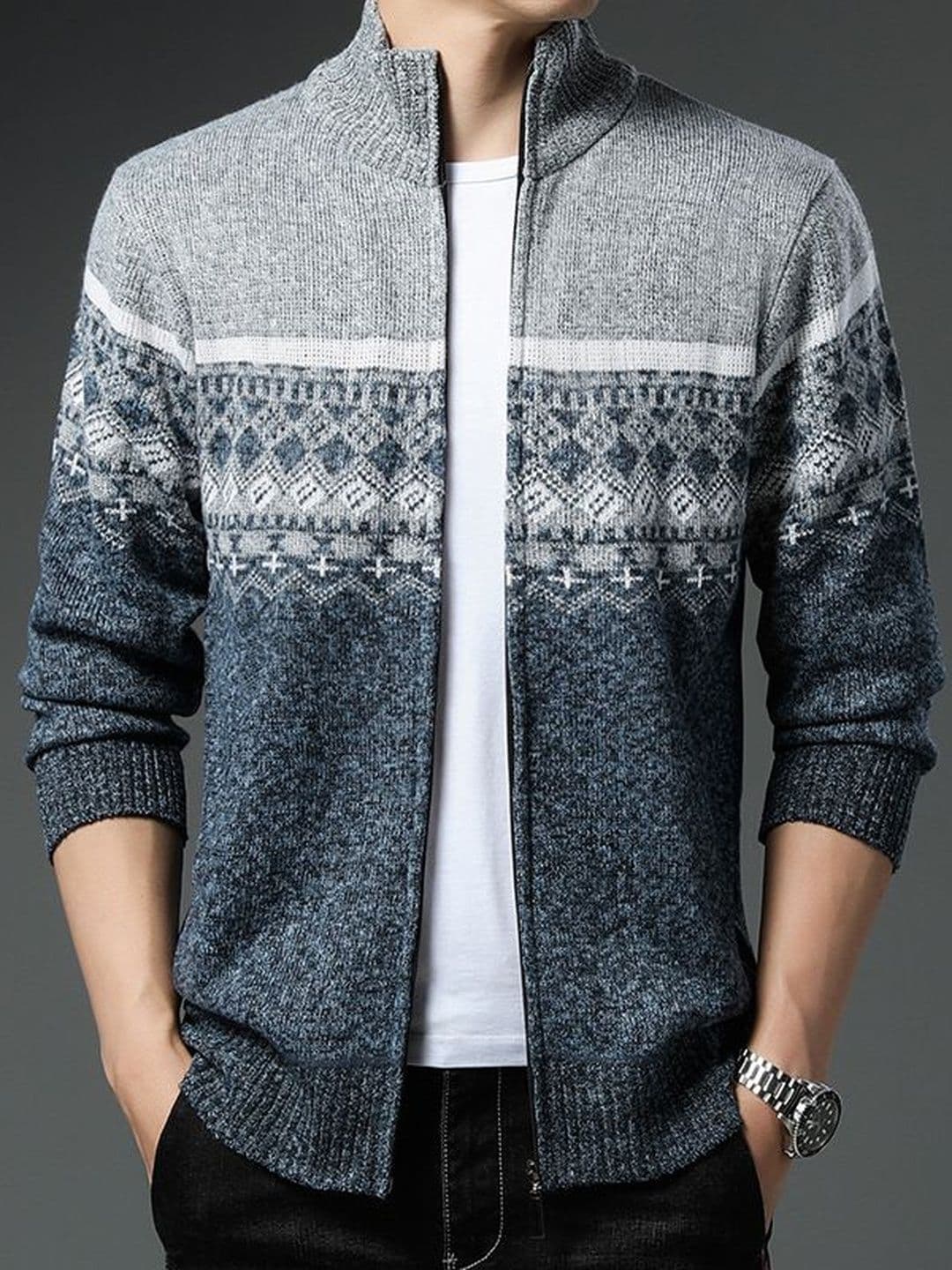StyleCast x Revolte Geometric Printed Mock Collar Tailored Jacket - view 1