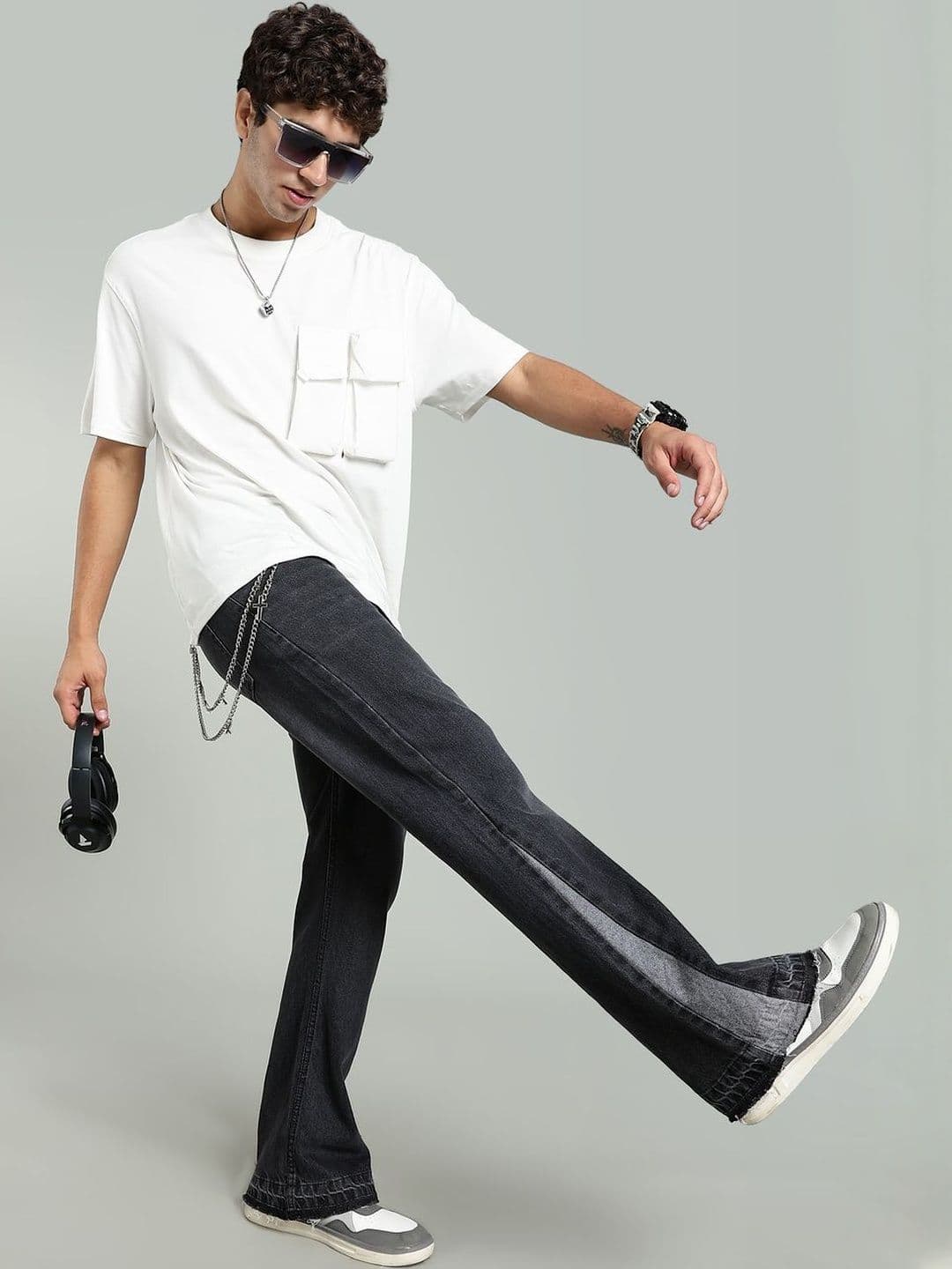 FOUL CHILD Men Flared Mid-Rise Light Fade Jeans - view 1