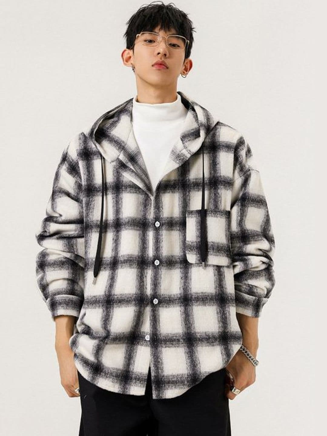StyleCast x Revolte Men White Ombre Checked Hooded Jacket - view 1