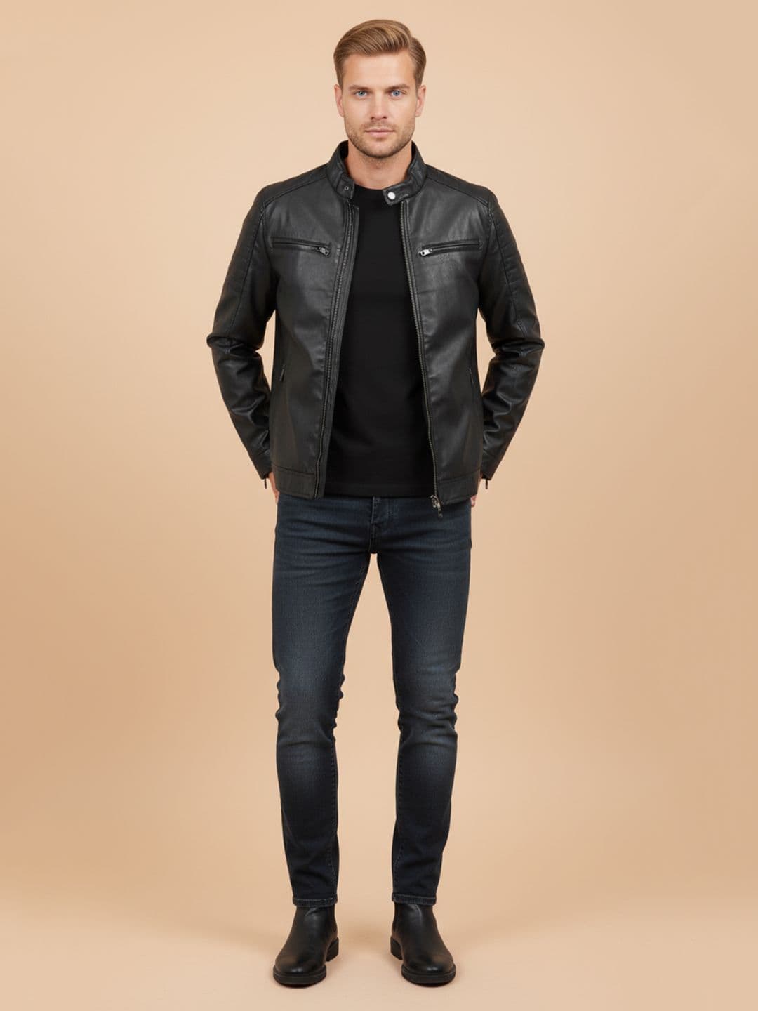 Mast & Harbour Men Biker Jacket with Patchwork - view 1