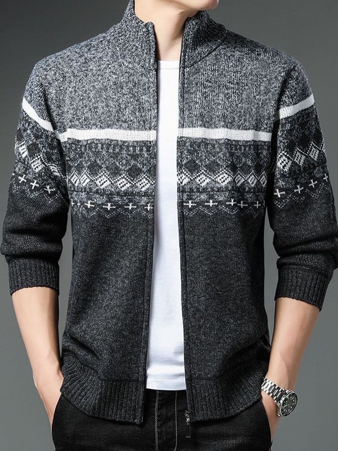 StyleCast x Revolte Geometric Printed Mock Collar Tailored Jacket - view 1