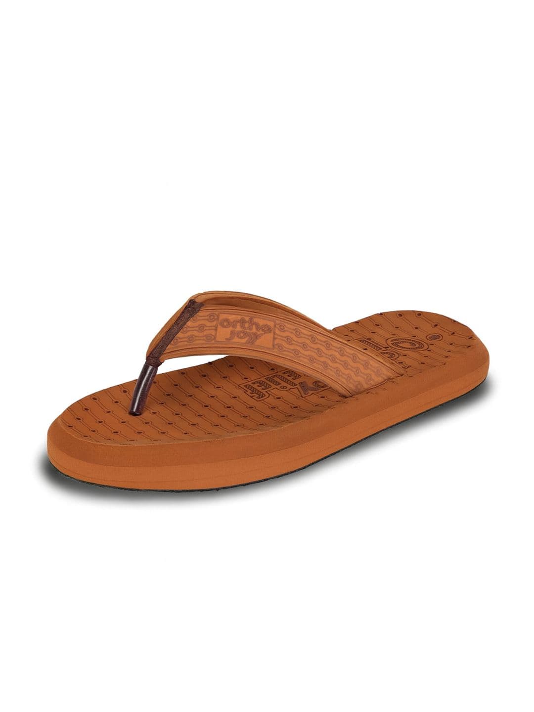 ORTHO JOY Men Brown Printed Rubber Thong Flip-Flops - view 1